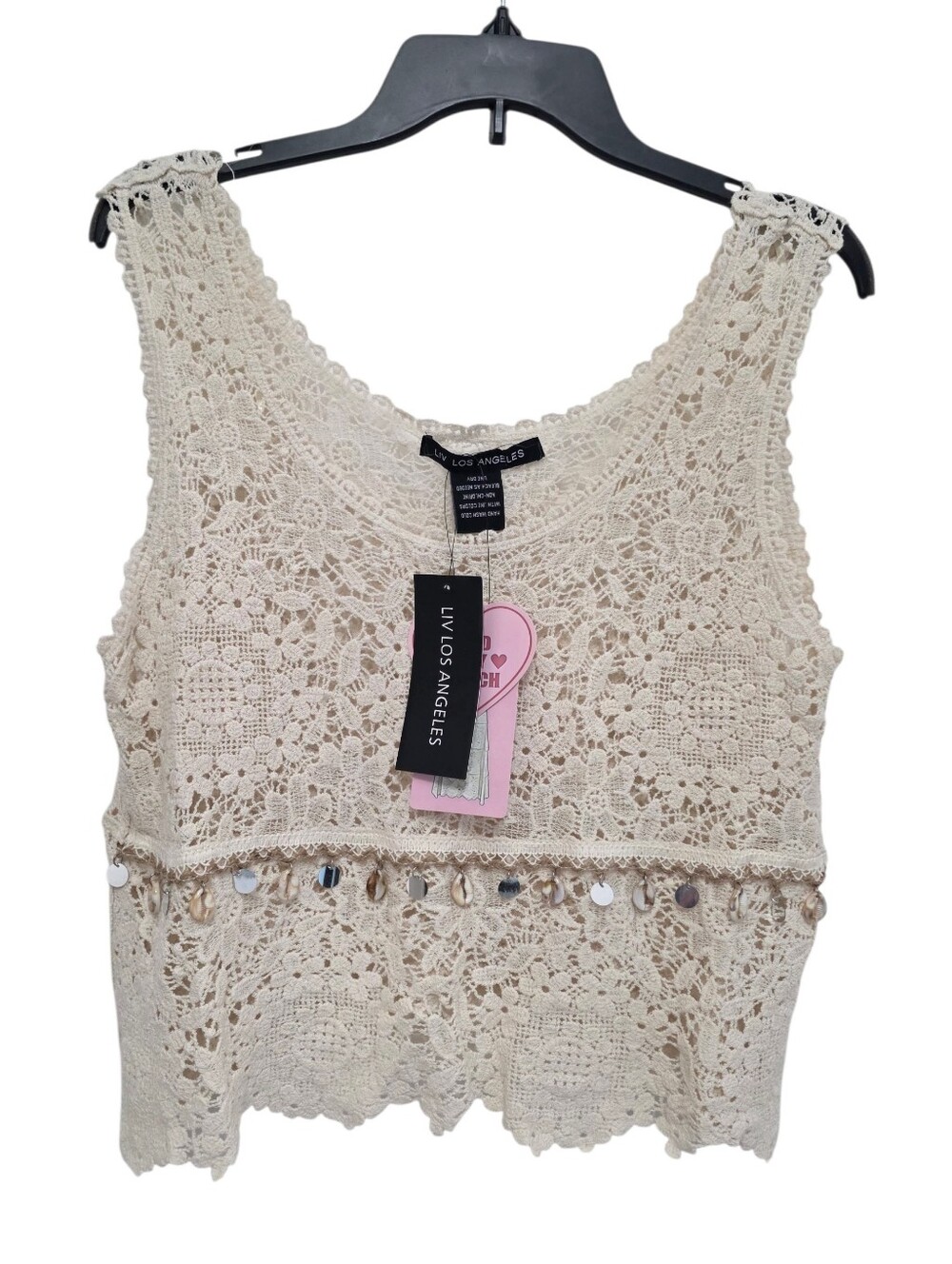 LV Los Angeles Crochet Knit Sleeveless Tank Top Ivory Size Medium